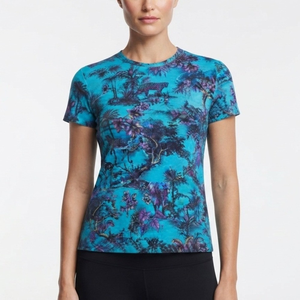 L'Agence Ressi Jungle Toile Fitted Tee Blue Multi Women Size Small Crew Neck